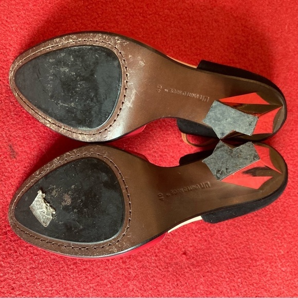 UNITED NUDE Sz 40 Rounded Toe Leather Suede Ankle Strap Golden Heel Shoes Heels - Picture 8 of 10